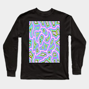 80s Abstract Retro Liquid Marble Swirl, Purple Blue Yellow Black White Long Sleeve T-Shirt